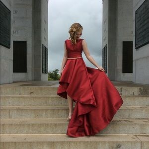 Red high-low prom dress with bustle - Alyce Paris